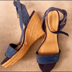 Saks Fifth Avenue Blue Wedge Sandals 7